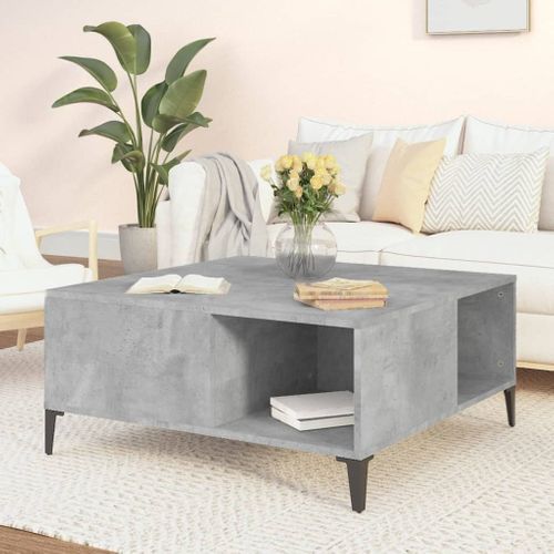 Table Basse Gris Béton 80x80x36,5 Cm Bois Contreplaqué
