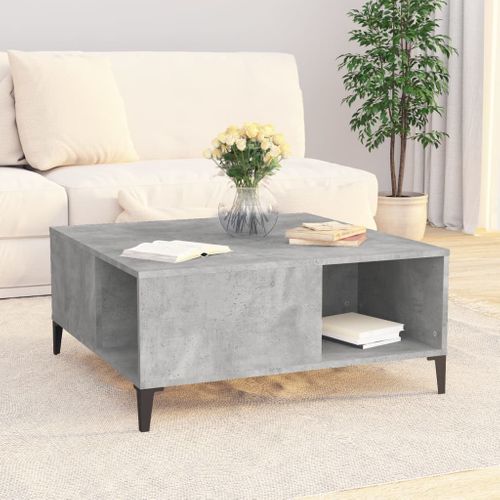 Table Basse Gris Béton 80x80x36,5 Cm Bois Contreplaqué