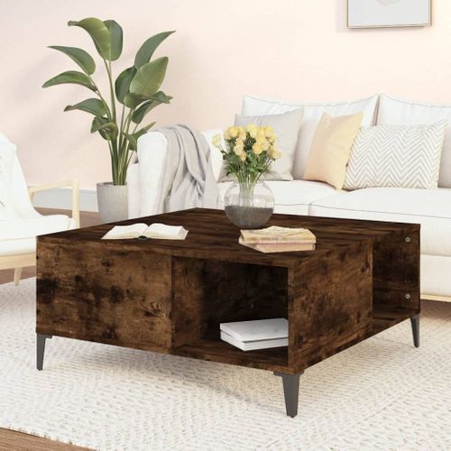 Table Basse Chêne Fumé 80x80x36,5 Cm Bois Contreplaqué