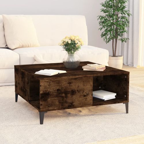 Table Basse Chêne Fumé 80x80x36,5 Cm Bois Contreplaqué
