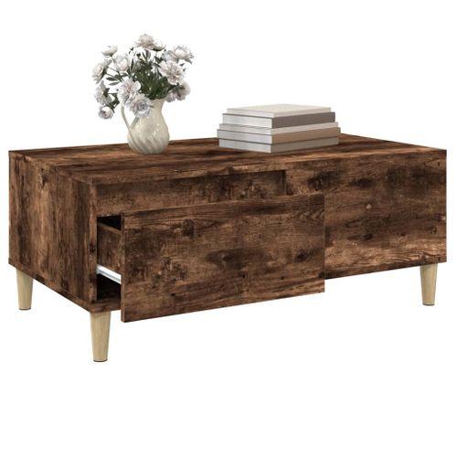 Table Basse Chêne Fumé 90x50x36,5 Cm Bois Contreplaqué
