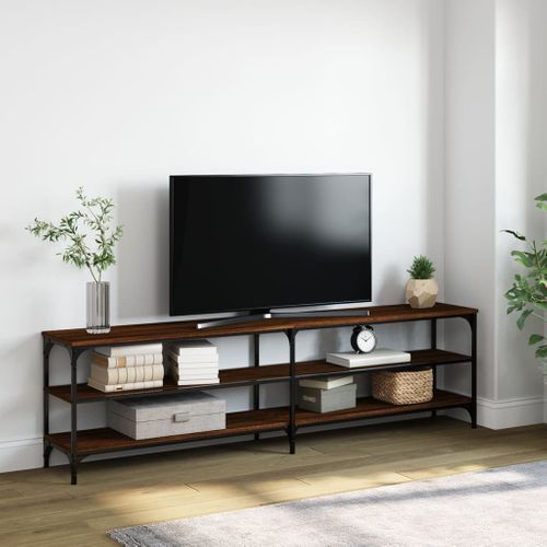 Meuble TV Chêne Marron 180x30x50 Cm Bois Contreplaqué Et Métal