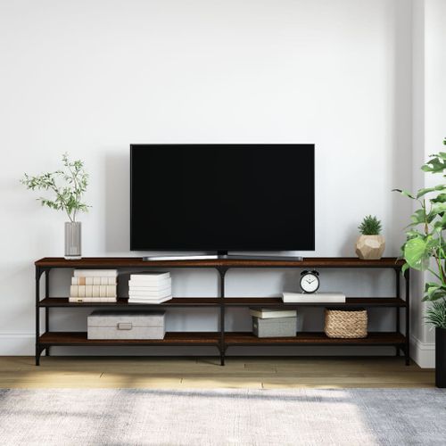 Meuble TV Chêne Marron 180x30x50 Cm Bois Contreplaqué Et Métal