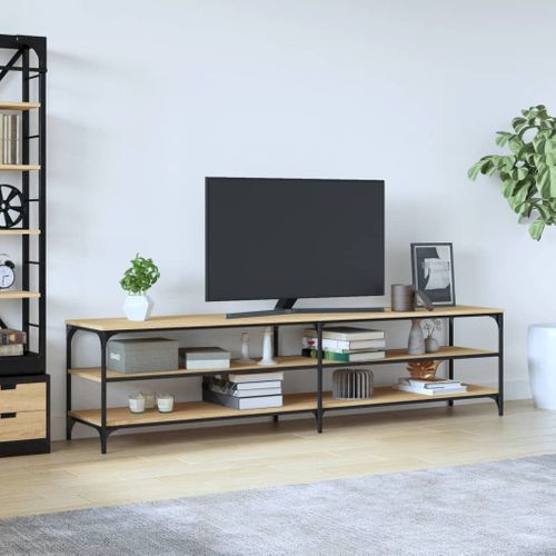 Meuble TV Chêne Sonoma 200x30x50 Cm Bois Contreplaqué Et Métal