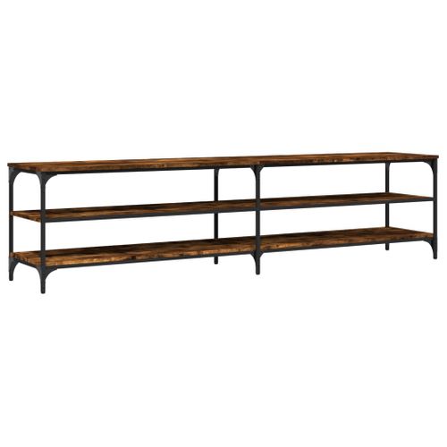 Meuble TV Chêne Fumé 200x30x50 Cm Bois Contreplaqué Et Métal
