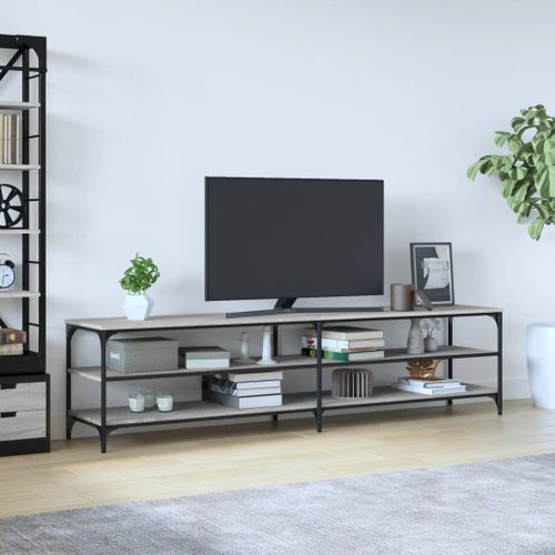 Meuble TV Sonoma Gris 200x30x50 Cm Bois Contreplaqué Et Métal