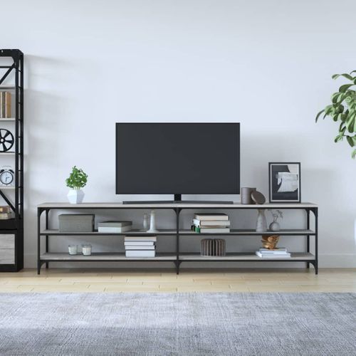 Meuble TV Sonoma Gris 200x30x50 Cm Bois Contreplaqué Et Métal