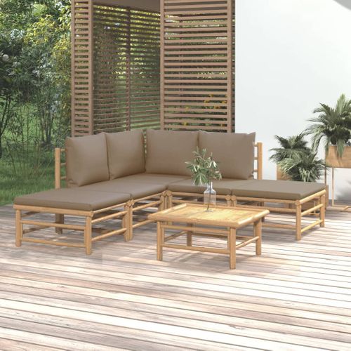 Salon De Jardin 6 Pièces Avec Coussins Taupe Bambou