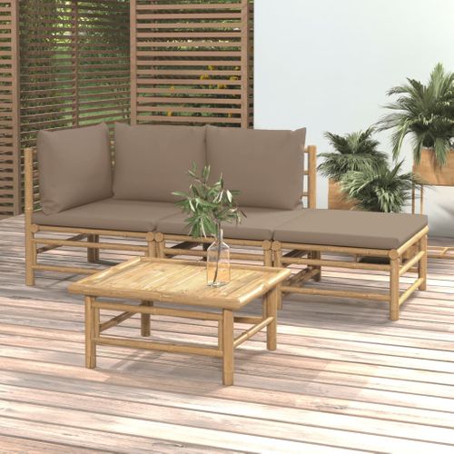 Salon De Jardin 4 Pièces Avec Coussins Taupe Bambou