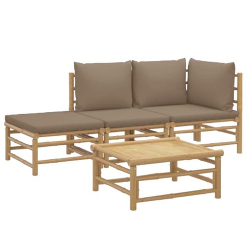 Salon De Jardin 4 Pièces Avec Coussins Taupe Bambou