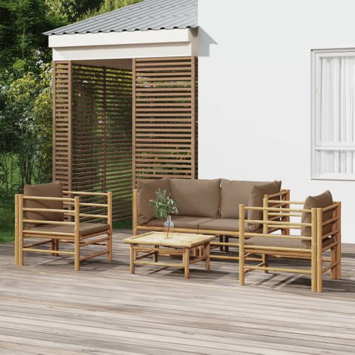 Salon De Jardin 5 Pièces Avec Coussins Taupe Bambou