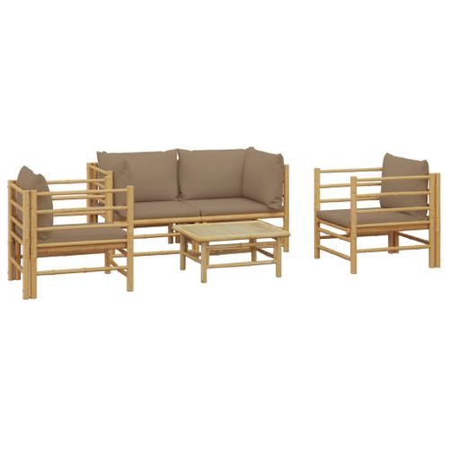Salon De Jardin 5 Pièces Avec Coussins Taupe Bambou