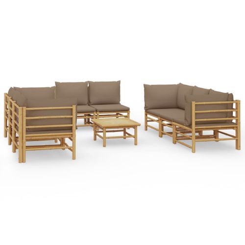 Salon De Jardin 9 Pièces Avec Coussins Taupe Bambou