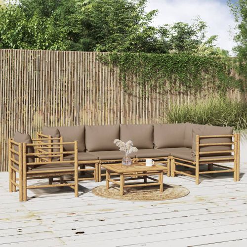 Salon De Jardin 7 Pièces Avec Coussins Taupe Bambou
