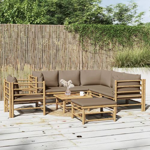 Salon De Jardin 8 Pièces Avec Coussins Taupe Bambou