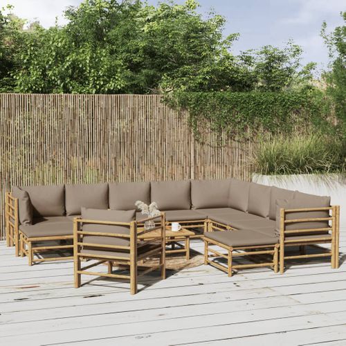 Salon De Jardin 12 Pièces Avec Coussins Taupe Bambou