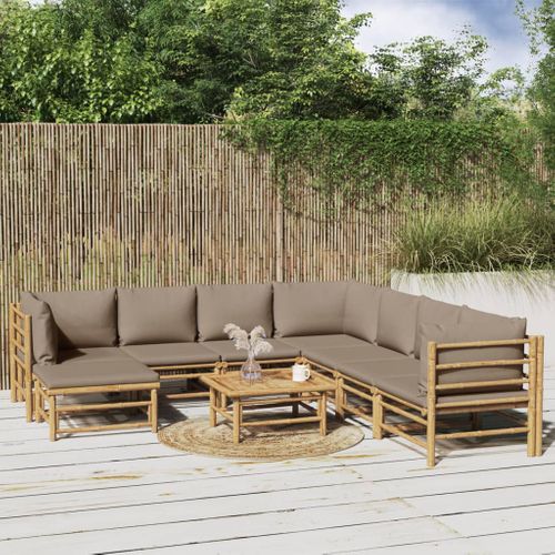 Salon De Jardin 9 Pièces Avec Coussins Taupe Bambou