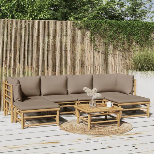Salon De Jardin 7 Pièces Avec Coussins Taupe Bambou