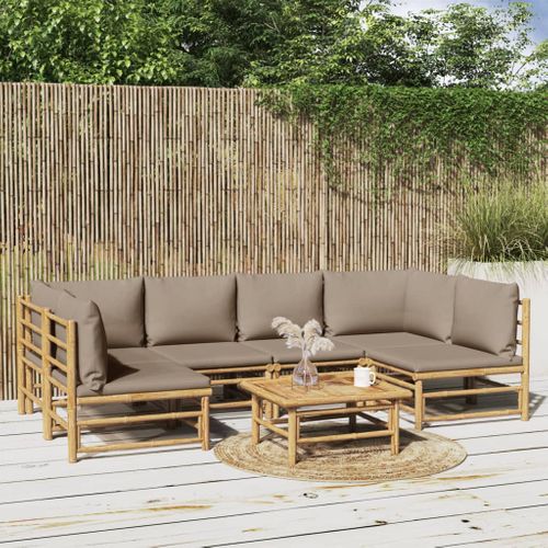 Salon De Jardin 7 Pièces Avec Coussins Taupe Bambou