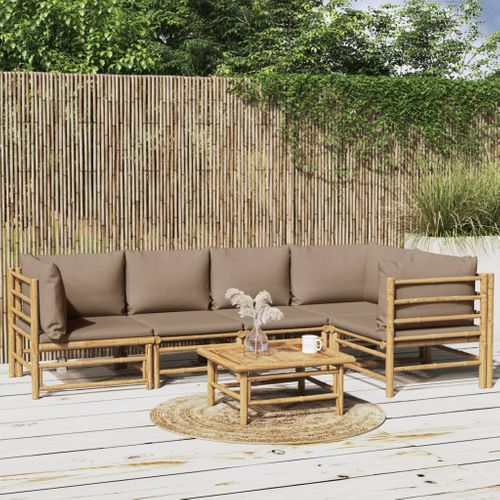 Salon De Jardin 6 Pièces Avec Coussins Taupe Bambou