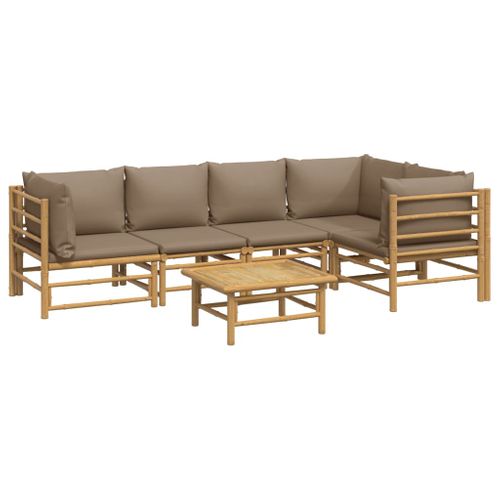 Salon De Jardin 6 Pièces Avec Coussins Taupe Bambou