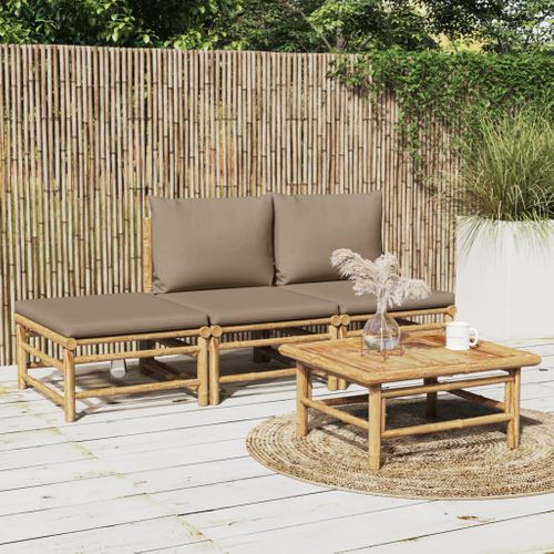 Salon De Jardin 4 Pièces Avec Coussins Taupe Bambou