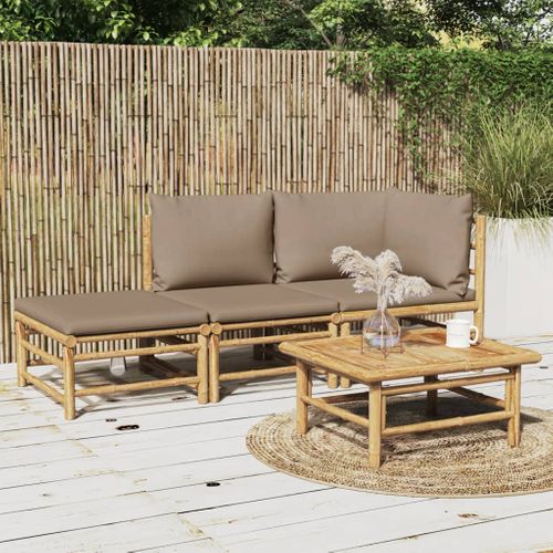 Salon De Jardin 3 Pièces Avec Coussins Taupe Bambou