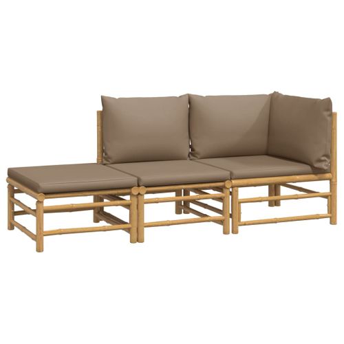 Salon De Jardin 3 Pièces Avec Coussins Taupe Bambou