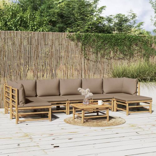 Salon De Jardin 8 Pièces Avec Coussins Taupe Bambou