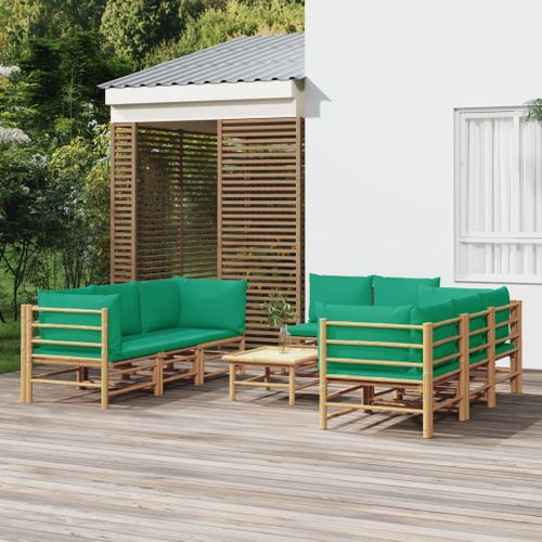 Salon De Jardin 9 Pièces Avec Coussins Vert Bambou