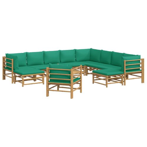 Salon De Jardin 12 Pièces Avec Coussins Vert Bambou