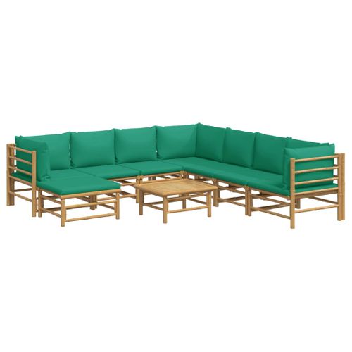 Salon De Jardin 9 Pièces Avec Coussins Vert Bambou