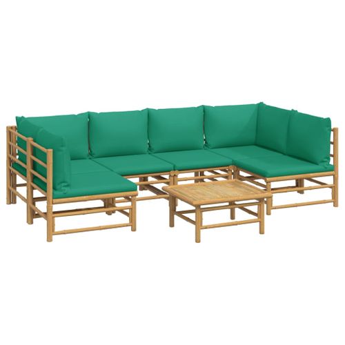 Salon De Jardin 7 Pièces Avec Coussins Vert Bambou