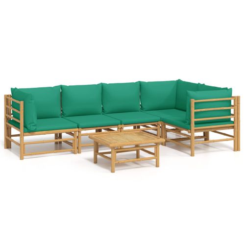 Salon De Jardin 6 Pièces Avec Coussins Vert Bambou