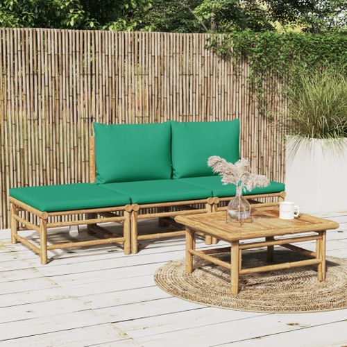 Salon De Jardin 4 Pièces Avec Coussins Vert Bambou