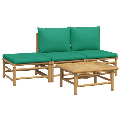 Salon De Jardin 4 Pièces Avec Coussins Vert Bambou