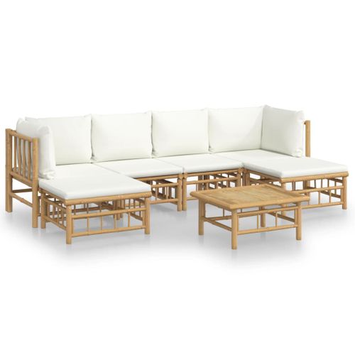 Salon De Jardin 7 Pièces Avec Coussins Blanc Crème Bambou
