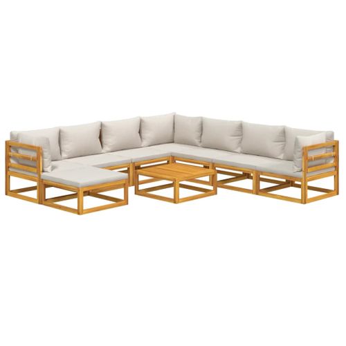 Salon De Jardin 9 Pièces Avec Coussins Gris Clair Bois Massif