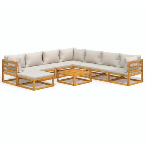 Salon De Jardin 9 Pièces Avec Coussins Gris Clair Bois Massif