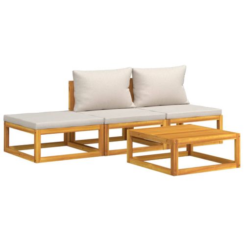 Salon De Jardin 4 Pièces Avec Coussins Gris Clair Bois Massif