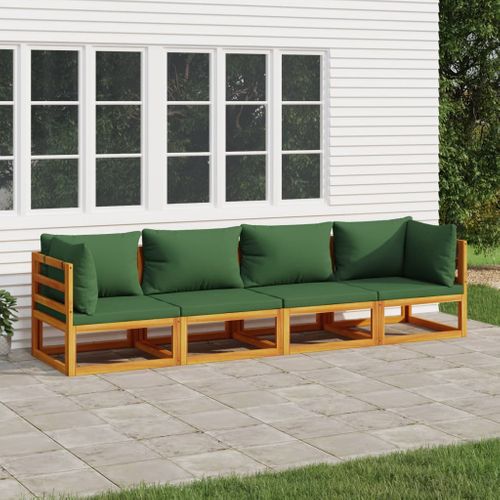 Salon De Jardin 4 Pièces Avec Coussins Vert Bois Massif