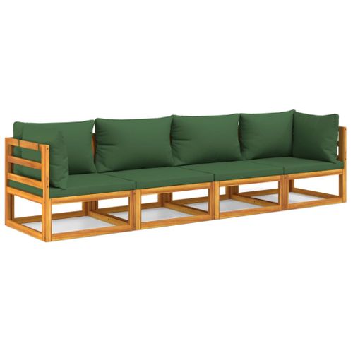 Salon De Jardin 4 Pièces Avec Coussins Vert Bois Massif