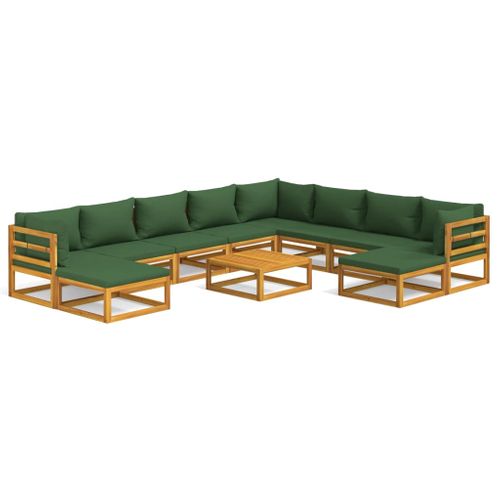 Salon De Jardin 11 Pièces Avec Coussins Vert Bois Massif