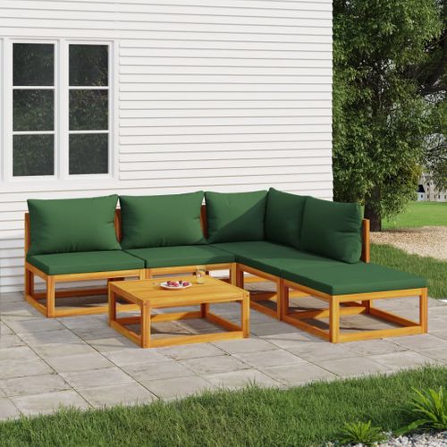 Salon De Jardin 6 Pièces Avec Coussins Vert Bois Massif