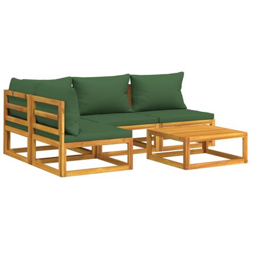 Salon De Jardin 5 Pièces Avec Coussins Vert Bois Massif