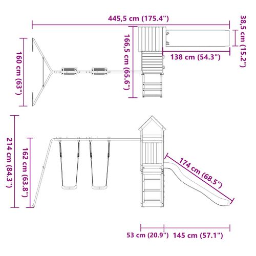 Aire De Jeu Extérieure Bois Massif Douglas 5 Éléments Toboggan Et Balancelles Bleu