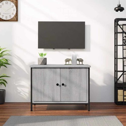 Meuble TV Avec Portes Sonoma Gris 60x35x45 Cm Bois Contreplaqué