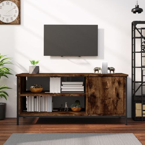 Meuble TV Chêne Fumé 100x40x45 Cm Bois Contreplaqué