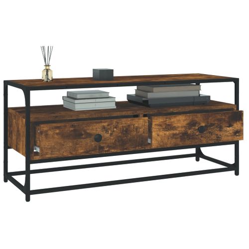 Meuble TV Chêne Fumé 100x35x45 Cm Bois Contreplaqué