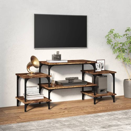 Meuble TV Chêne Fumé 117x35x52 Cm Bois Contreplaqué